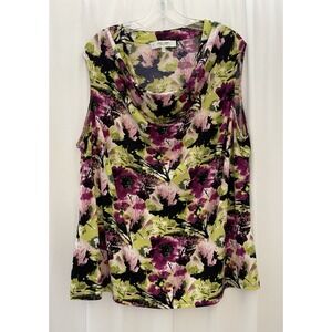 Jones‎ Studio Blouse Plus Size 20W Floral Sleeveless Cowl Neck Silky Stretch